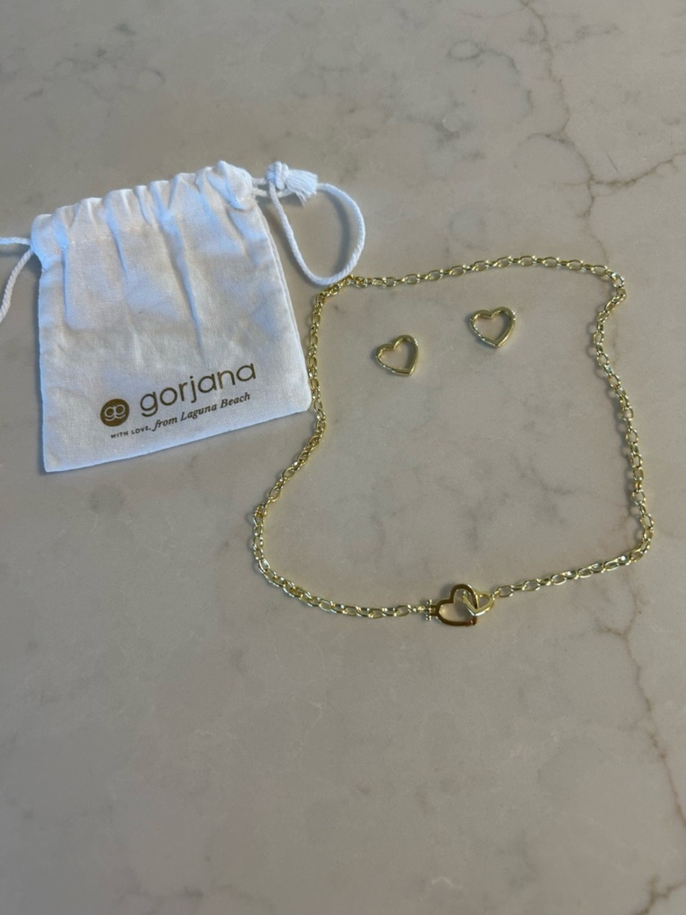 Gorjana Gold Heart Link Necklace and matching earrings